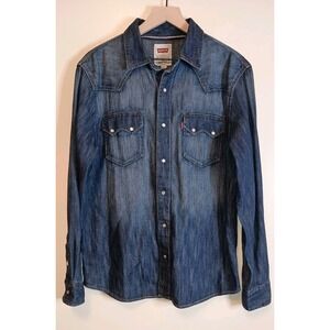 Levi's Denim Western Snap Shirt Mens Medium Faded Wash Pearl Snap Cowboy